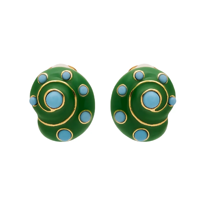 Leverback Drop Earrings for Comfort -Jade & Turquoise Snail Pierced Earrings