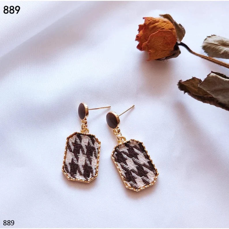 Leverback Drop Earrings for Comfort -Luxury Checkered Earrings