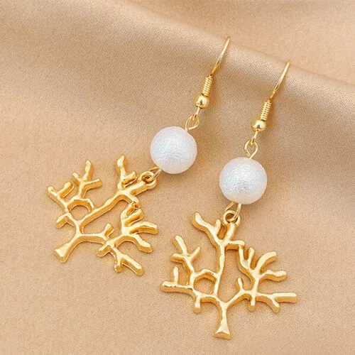 Push Back Drop Earrings for Convenience -Luxury Pearl & Coral Shape Earrings