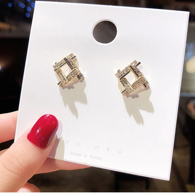 Adjustable Drop Earrings for Custom Fit -Luxury Square Stud Earrings