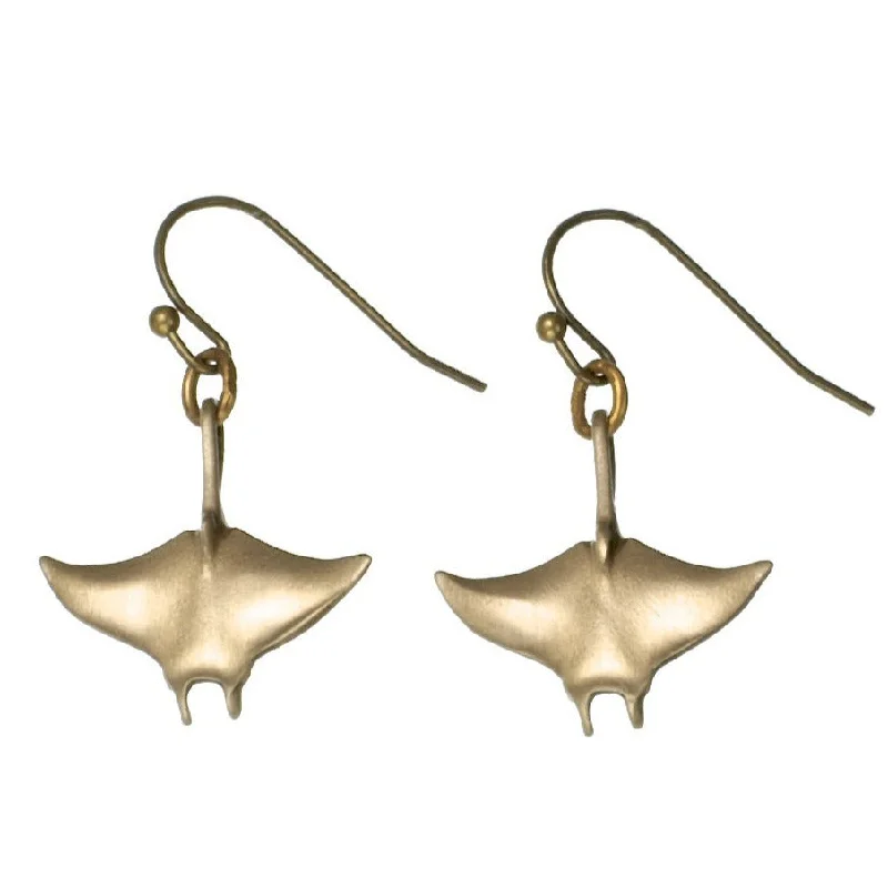 Studded Drop Earrings with Gemstones -Manta Ray Drop Earrings, Bronze Manta Ray Drop Earrings, Sea Life Drop Earrings, Ocean Theme Earrings Bronze, Beachy Earrings