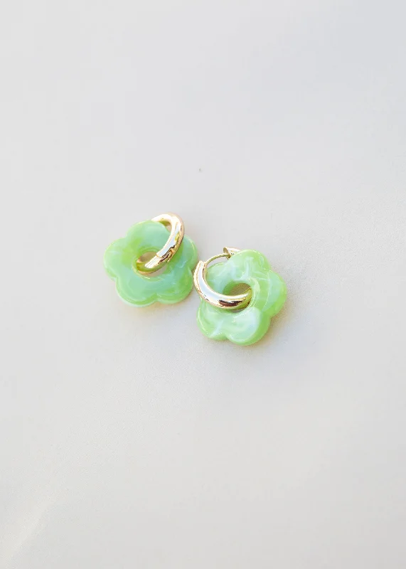 Waterproof Drop Earrings for Outdoor -Mod Flower Hoop - Lime