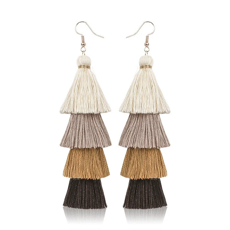 Drop Earrings with Keyhole Designs -Multilayer Tassel Earrings