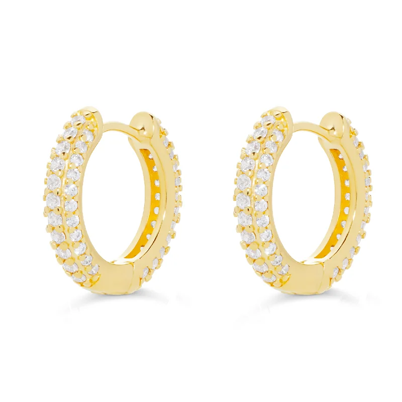 Silver Drop Earrings for Men -Pavé Huggie Hoops in Gold