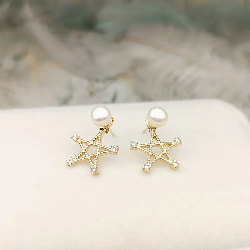 Drop Earrings with Leaf Motifs -Pearl Star Shape Earrings