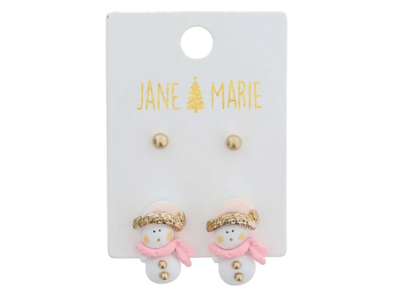 Drop Earrings for Shopping Trip -Pink and Gold Snowman Earrings (Set of 2)