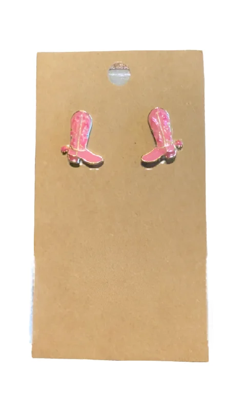 Drop Earrings for Graduation Day -Pink Cowgirl Boot Earrings