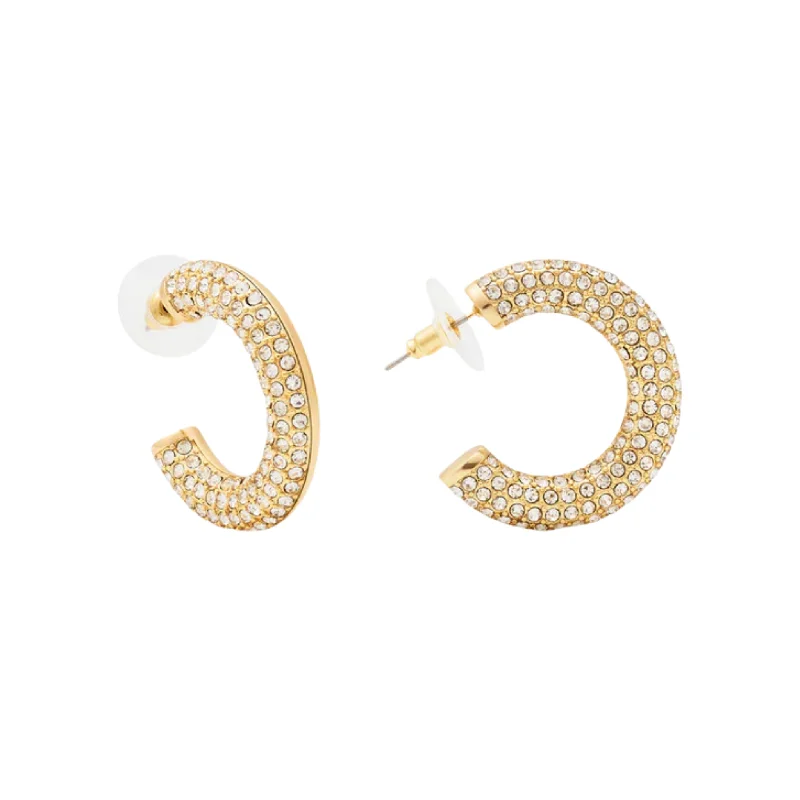 Drop Earrings with Polished Shine -Polished Gold & Crystal Hoop Post Earring