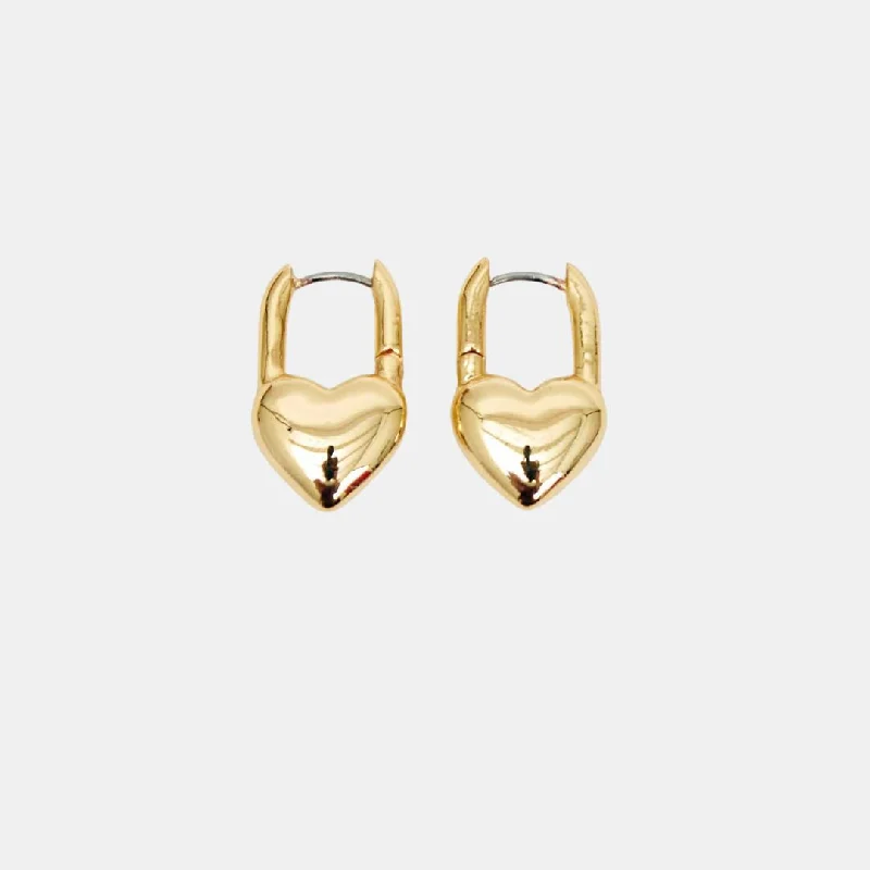 Clip On Drop Earrings for Non Pierced -Puff Heart Huggie Earrings (Gold)