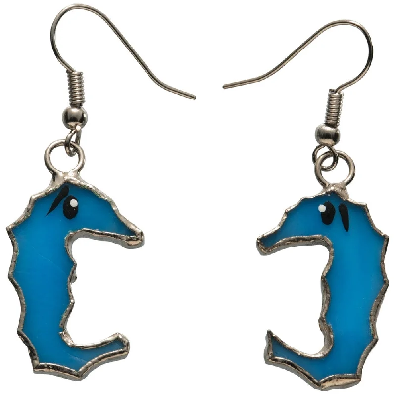 Retro Drop Earrings for Nostalgia -Stained Glass Seahorse Earrings