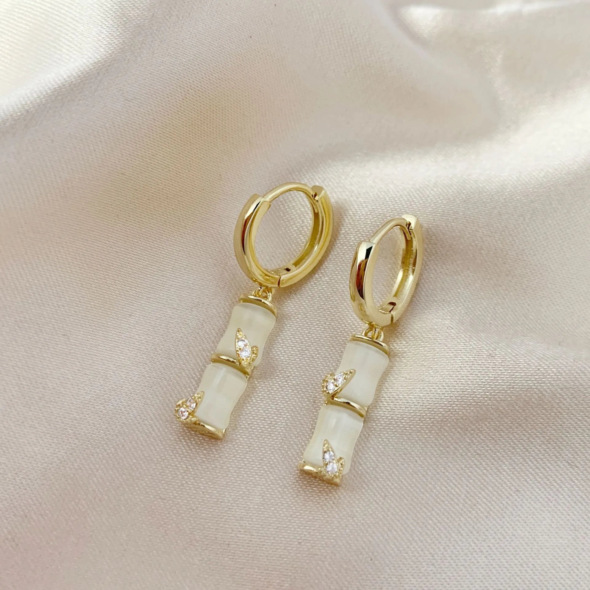 Studded Drop Earrings with Gemstones -Stylish Bamboo Shape Rhinestone Earrings