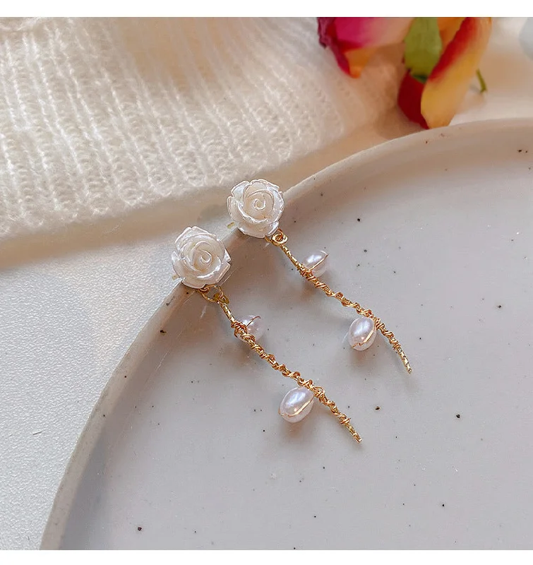 African Drop Earrings with Culture -Sweet Pearl Rose Earrings