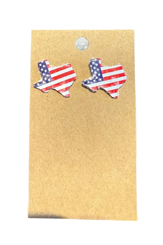 Drop Earrings for Engagement Party -Texas Shaped USA Flag Earrings