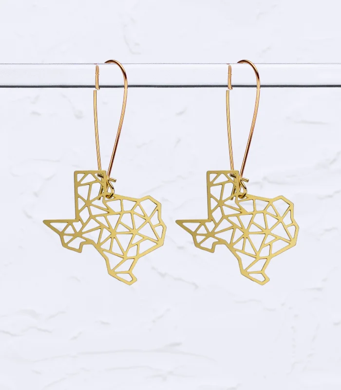 Drop Earrings with Vine Designs -Texas State Geometric Earrings - Gold