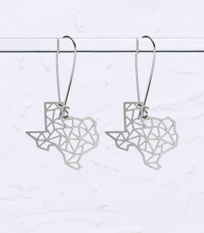 Drop Earrings with Keyhole Designs -Texas State Geometric Earrings - Silver