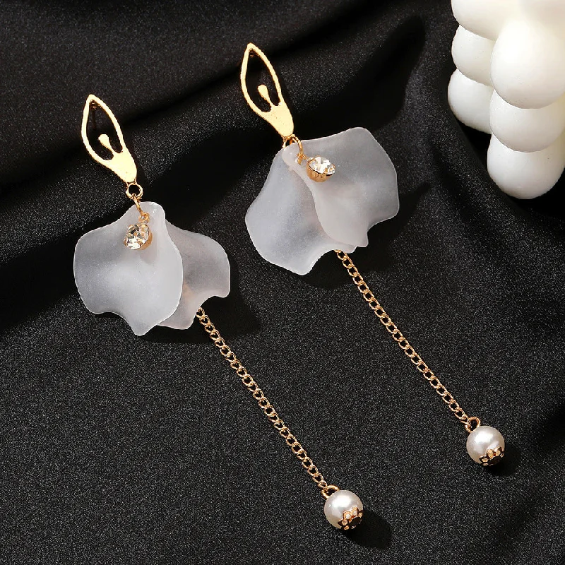 Crystal Drop Earrings for Sparkle -Unique Flower Petal Pearl Drop Earrings