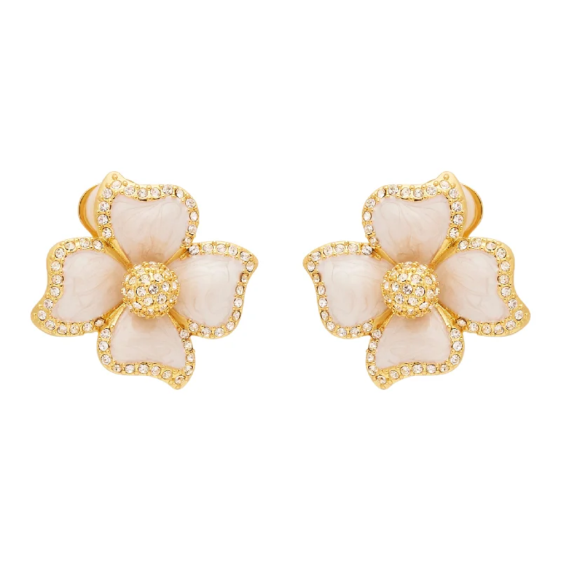 Drop Earrings for Everyday Glamour -White Enamel Flower Clip Earrings