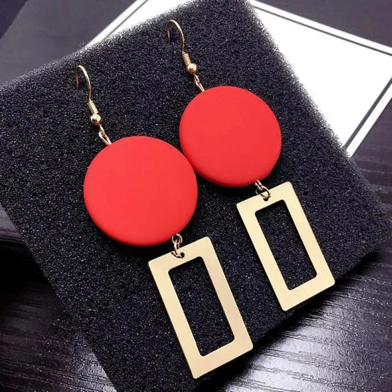 Drop Earrings for Work Attire -Wooden Round & Rectangle Earrings