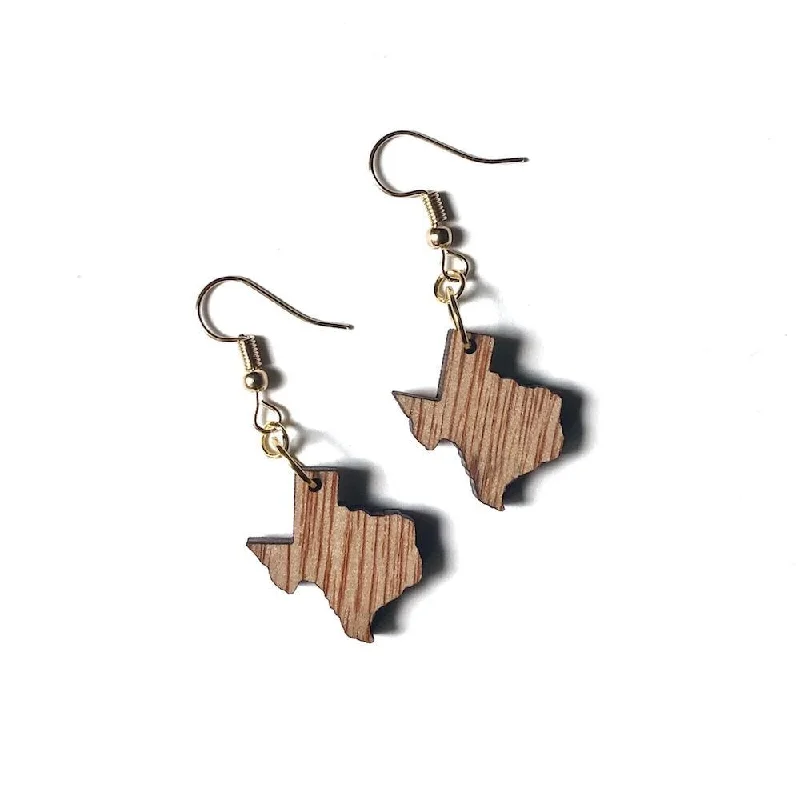 Drop Earrings for Fitness Activities -Wooden Texas Earrings - Mini